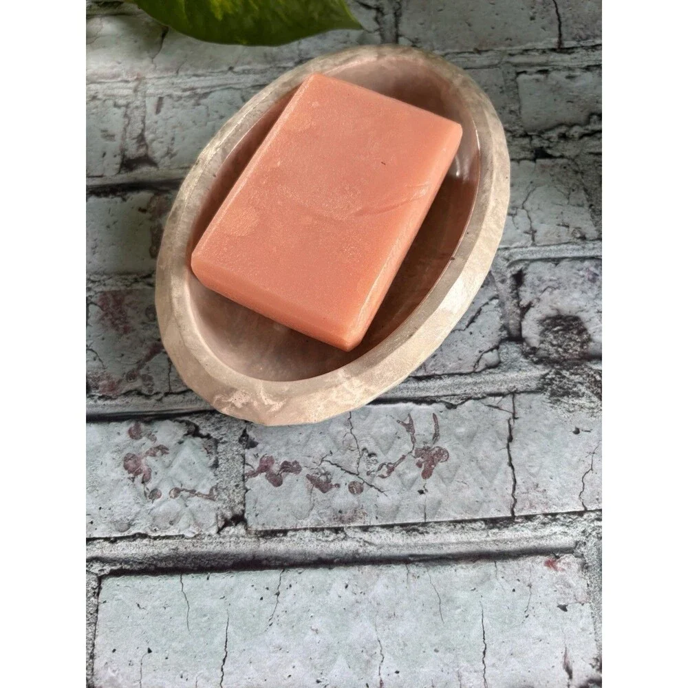 Handmade Soap Dish Cement Soap Holder Oval Bathroom Kitchen Marbled White